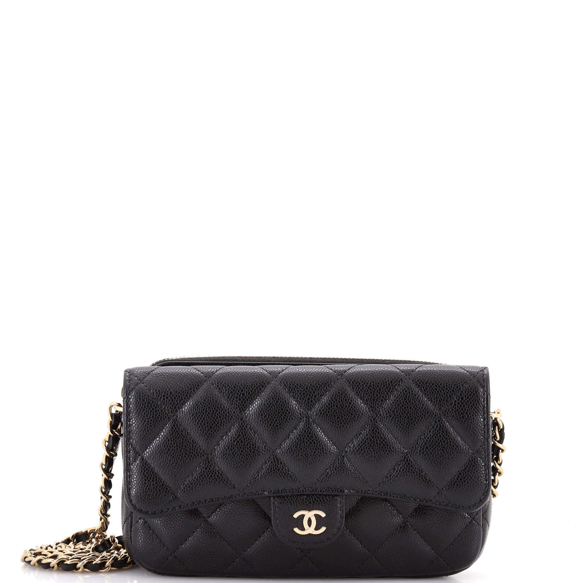 Chanel CHANEL Classic Flap Phone Holder with Chain Quilted Caviar