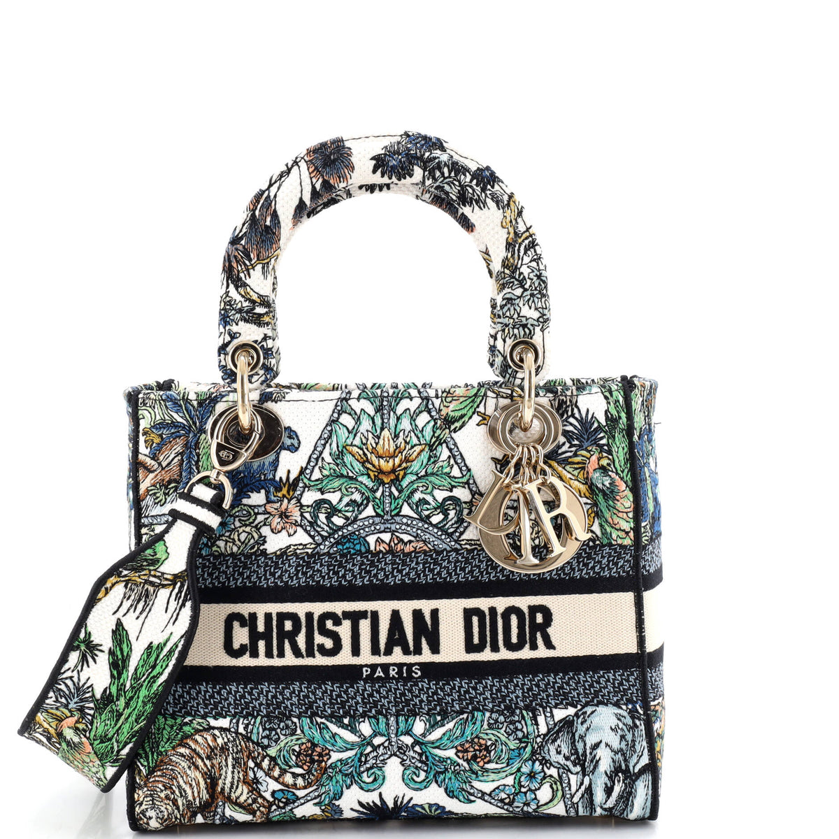 Christian Dior Lady D-Lite Bag Embroidered Canvas Medium