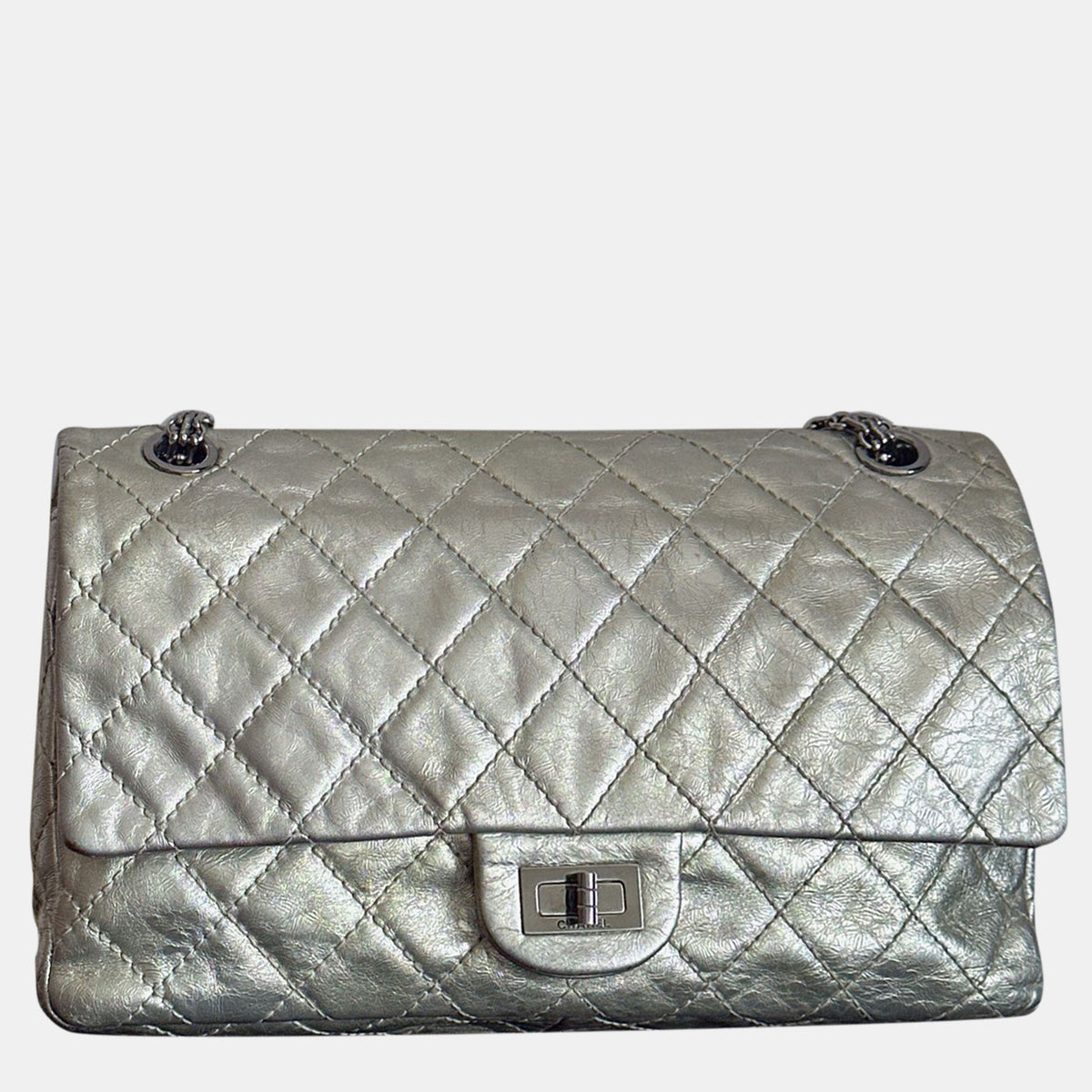 Chanel Purple Metallic Silver Quilted Leather 2.55 Flap Bag