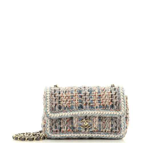 CHANEL Classic Single Flap Bag Braided Quilted Tweed Mini