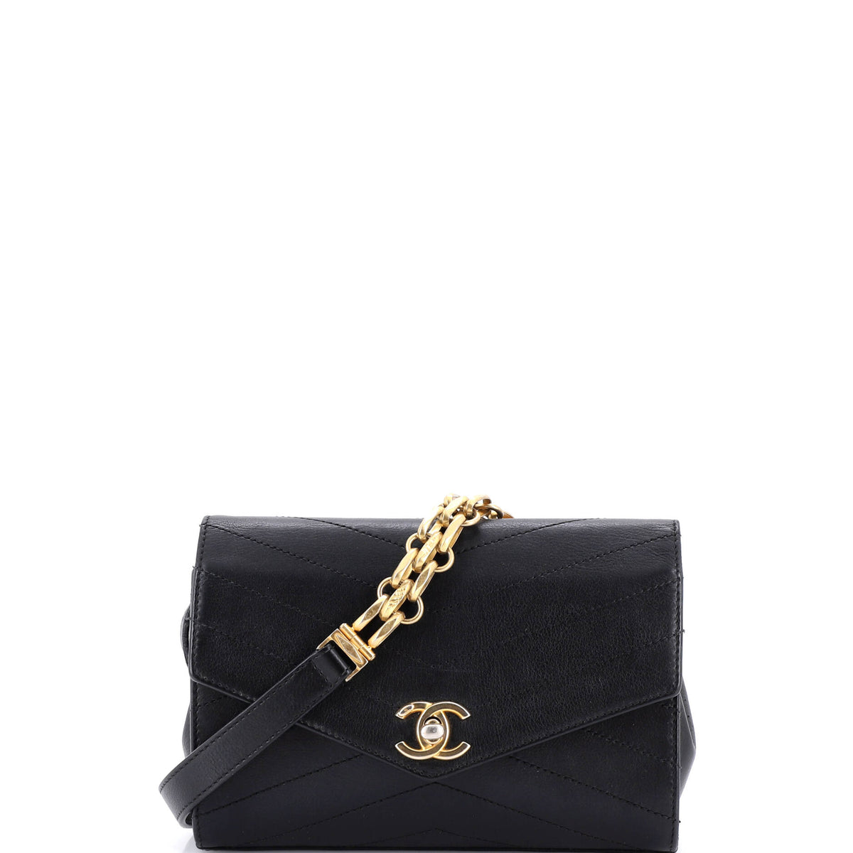 Chanel CHANEL Coco Chevron Waist Bag Stitched Calfskin