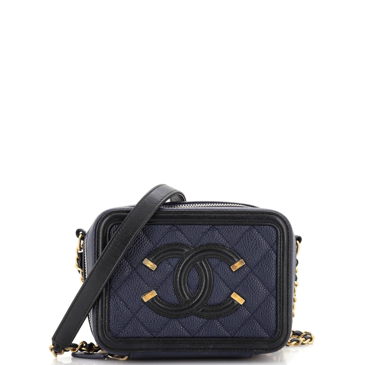 Chanel CHANEL Filigree Vanity Clutch with Chain Quilted Caviar Mini