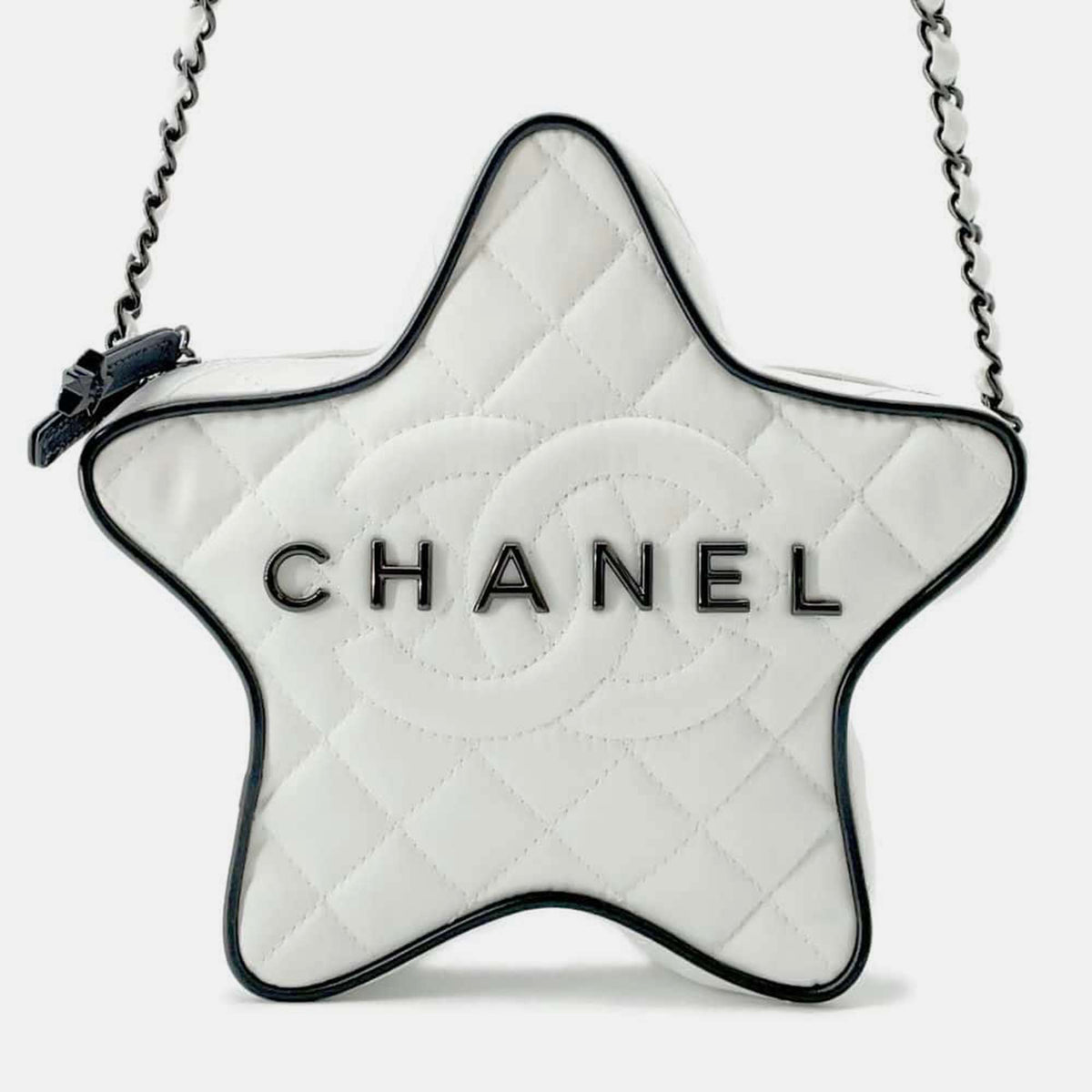 Chanel White Satin Star Chain Shoulder Bag