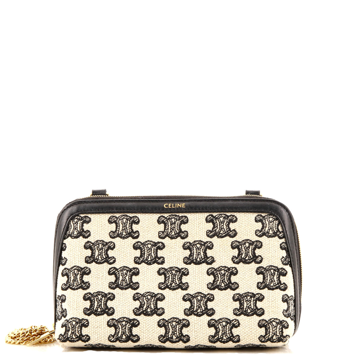 Celine CELINE Zip Around Chain Clutch Triomphe Canvas