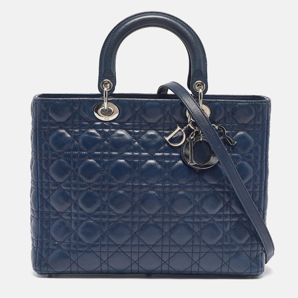 Dior Dark Blue Cannage Leather Large Lady Tote