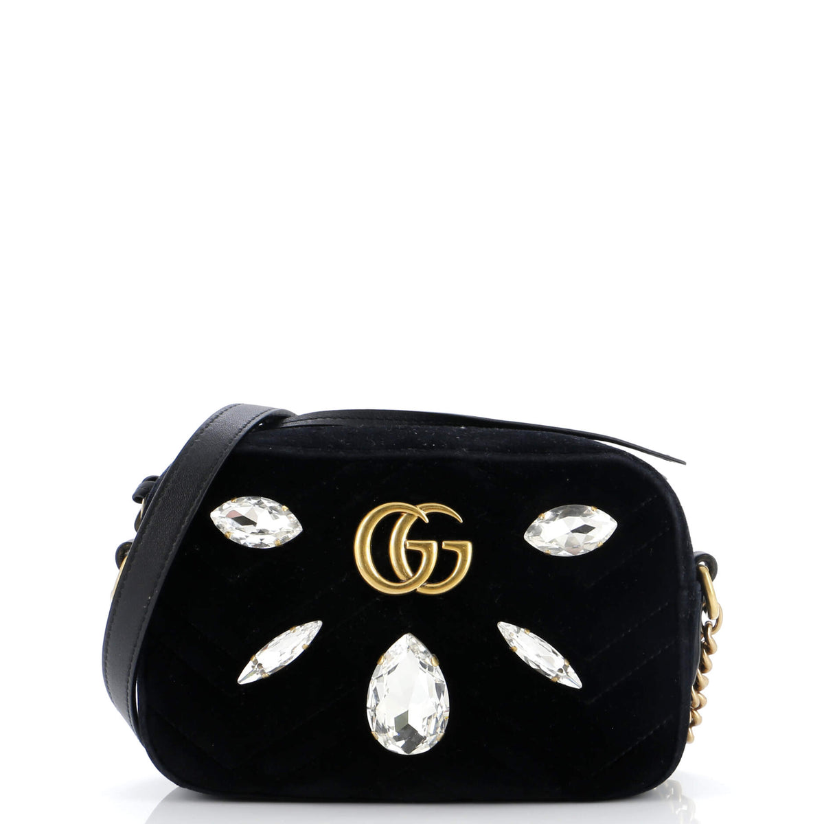 Gucci GUCCI GG Marmont Shoulder Bag Crystal Embellished Matelasse Velvet Mini