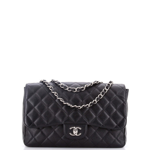 CHANEL Vintage Classic Single Flap Bag Quilted Caviar Jumbo
