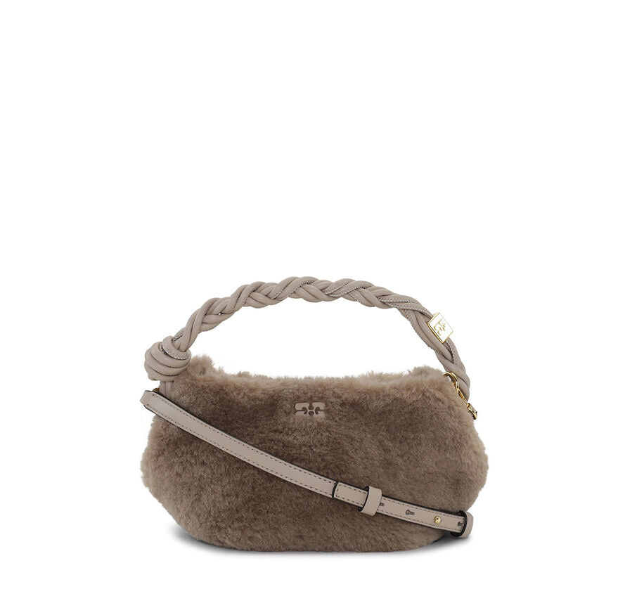 Ganni Light Grey Fluffy Mini Bou Bag in Oyster Grey Polyester Women's