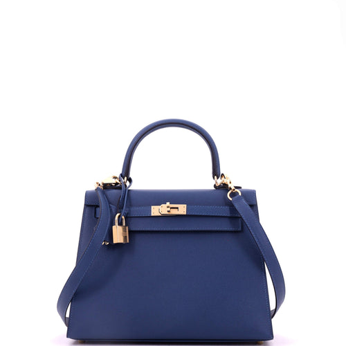 Kelly Handbag Bleu Tie Madame with Permabrass Hardware 25