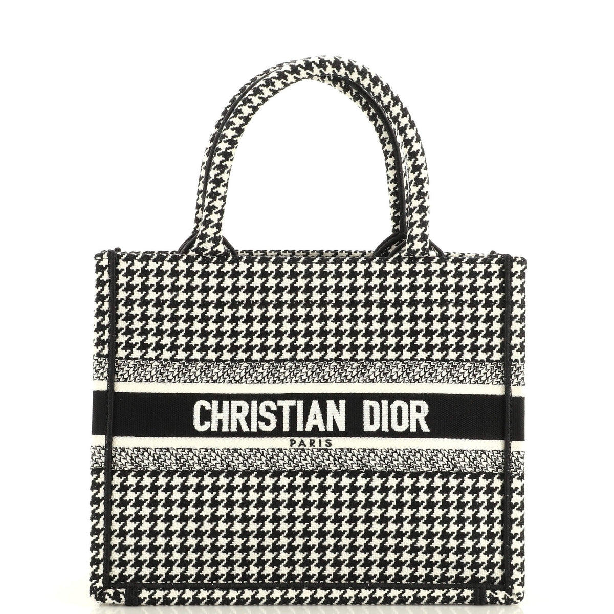 Christian Dior Book Tote Houndstooth Canvas Small