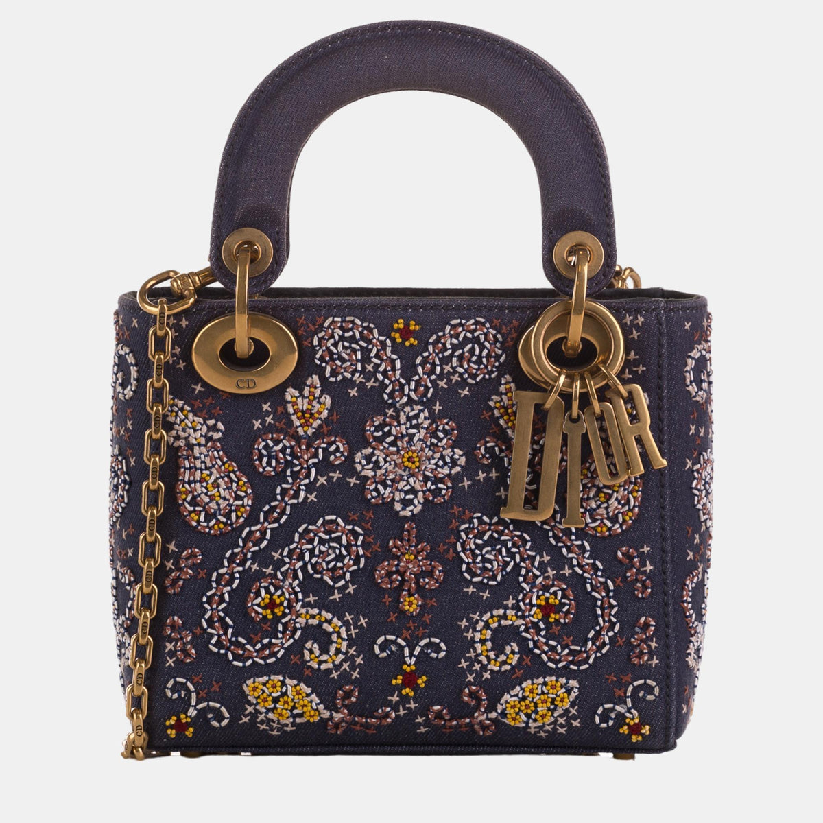 Dior Navy Blue Mini Denim Embroidered Lady Dior