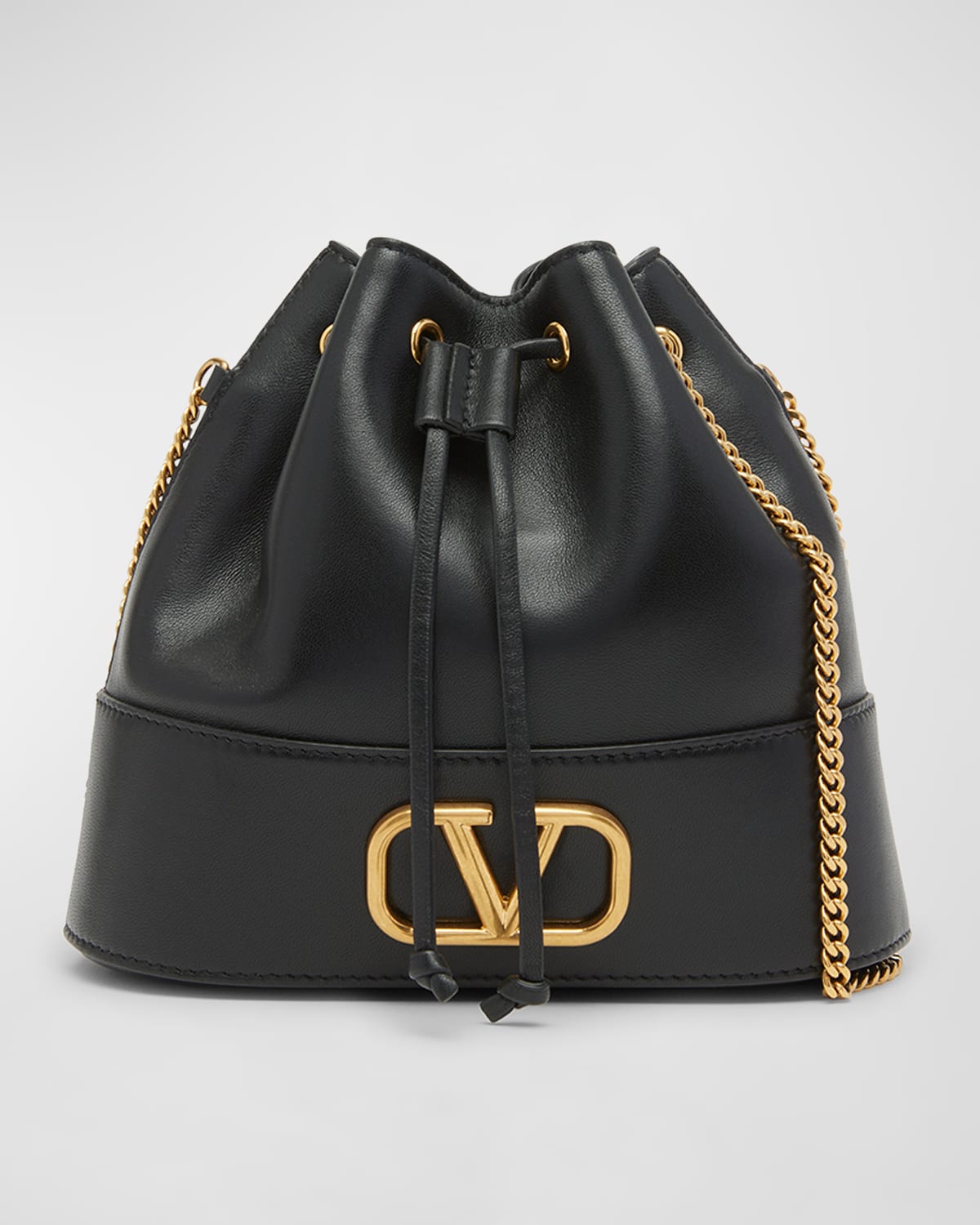 Valentino VLOGO Drawstring Leather Chain Bucket Bag