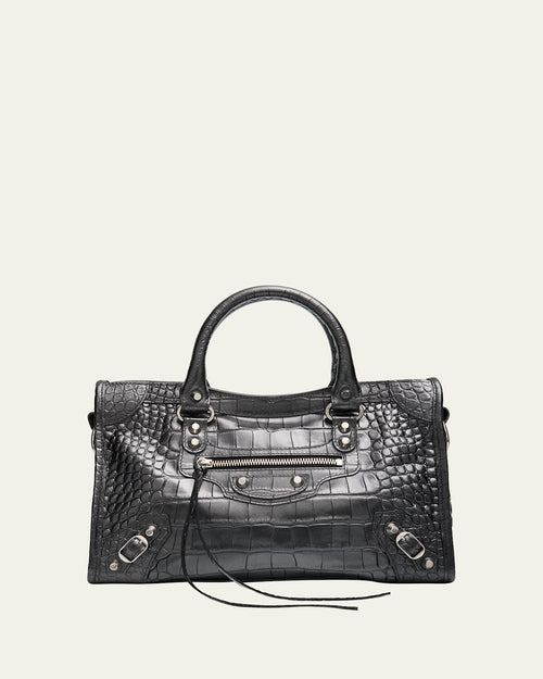 Le City Small Croc-Embossed Leather Top-Handle Bag