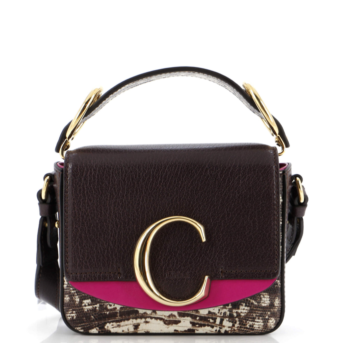 Chloe CHLOE C Flap Bag Leather with Lizard Embossed Detail Mini