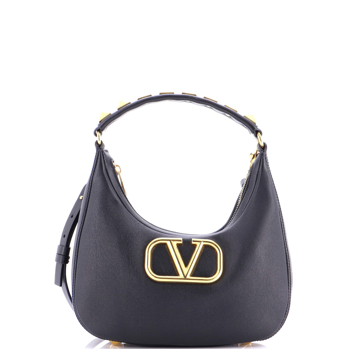 Valentino VALENTINO GARAVANI Stud Sign Zip Hobo Leather
