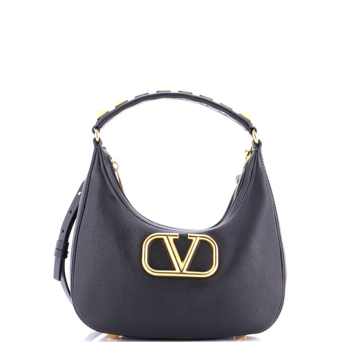 VALENTINO GARAVANI Stud Sign Zip Hobo Leather
