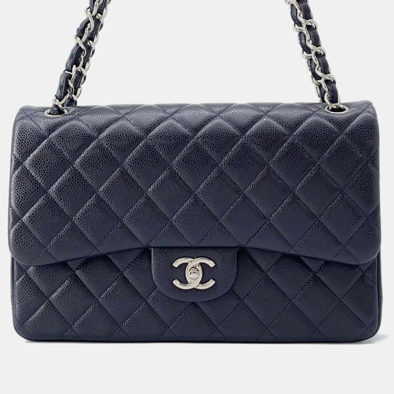 Chanel Navy Blue Caviar Leather Classic Double Flap Shoulder Bag