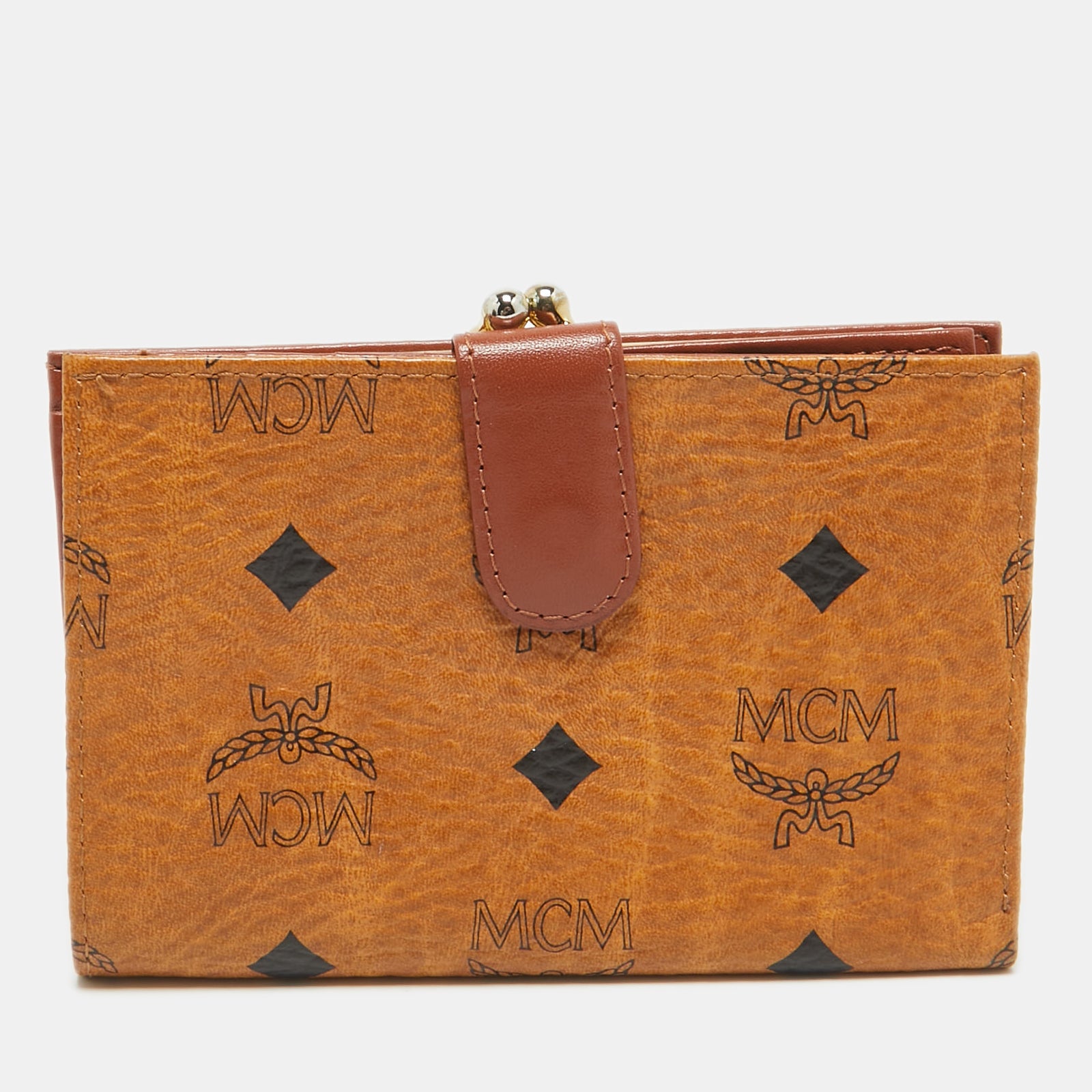 Cognac Visetos Coated Canvas Kisslock Frame French Wallet