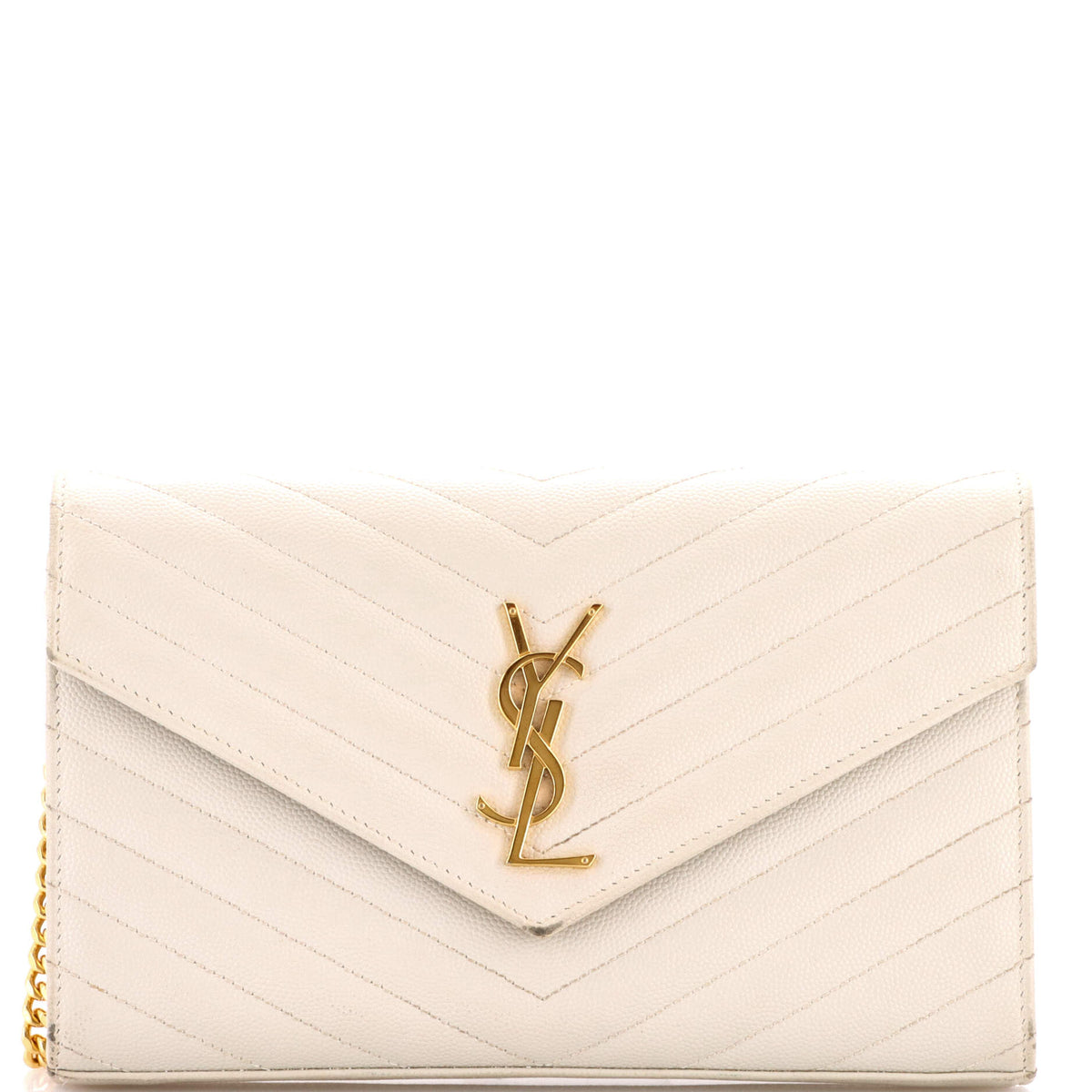 Saint Laurent Classic Monogram Wallet on Chain Matelasse Chevron Leather Medium