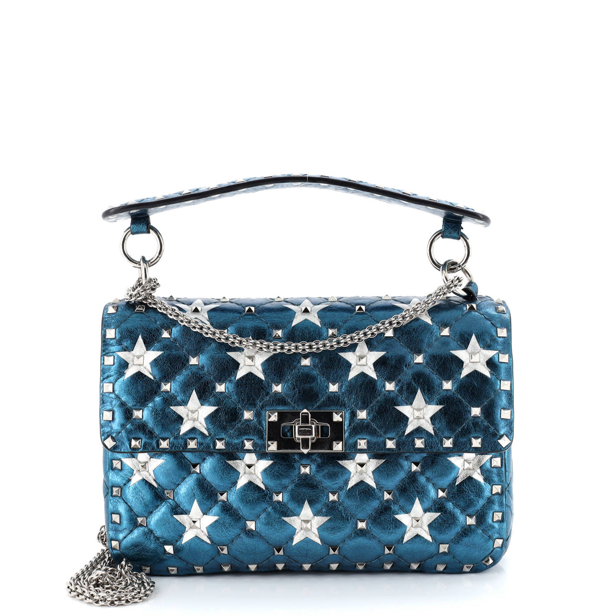 Valentino VALENTINO GARAVANI Rockstud Spike Flap Bag Quilted Printed Leather Medium