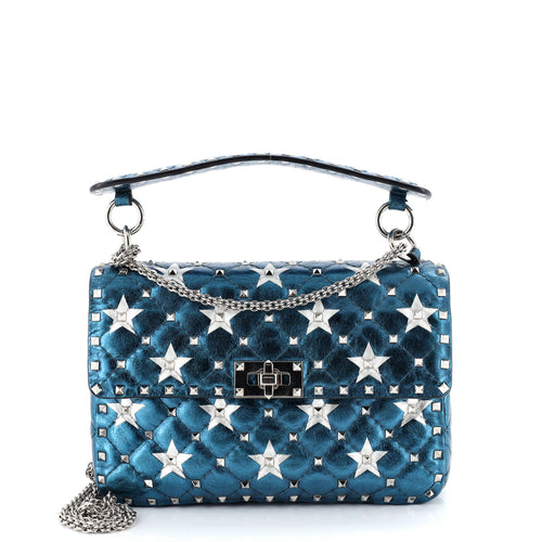 VALENTINO GARAVANI Rockstud Spike Flap Bag Quilted Printed Leather Medium