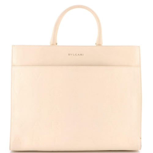 BVLGARI Logo Convertible Tote Embroidered Leather Medium