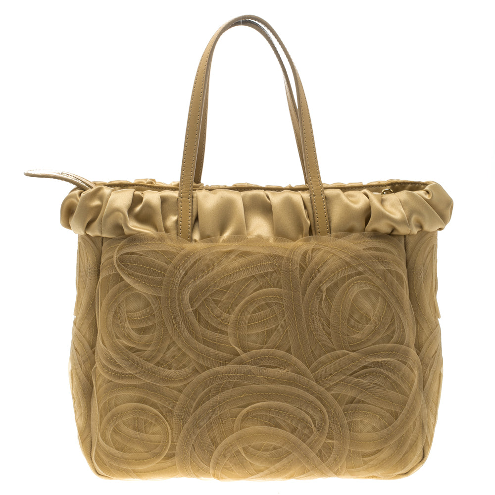 Alberta Ferretti Beige Net and Satin Tote