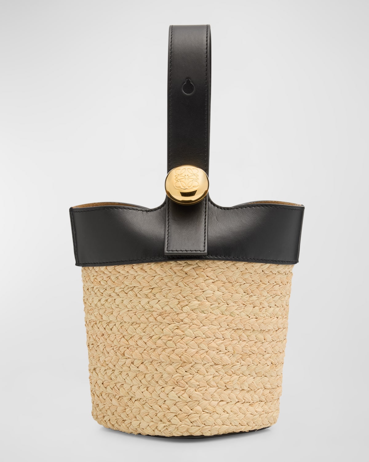 Loewe Mini Anagram Pebble Raffia Bucket Bag