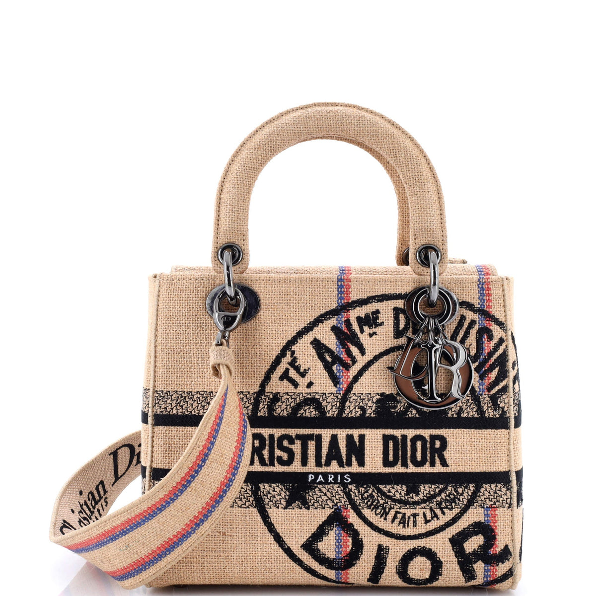 Christian Dior Lady D-Lite Bag Embroidered Raffia Medium