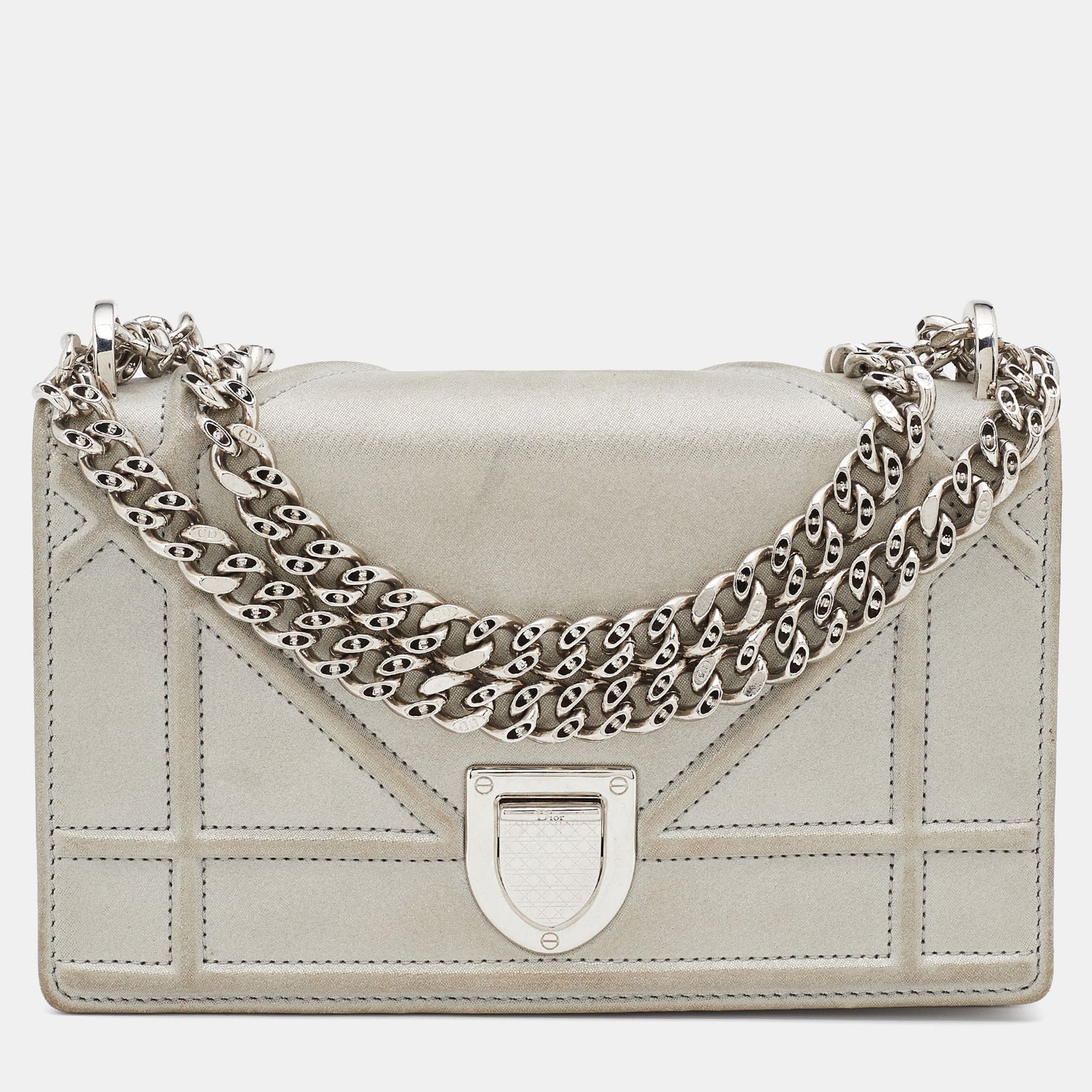 Dior Grey Shimmering Leather Mini Diorama Crossbody Bag