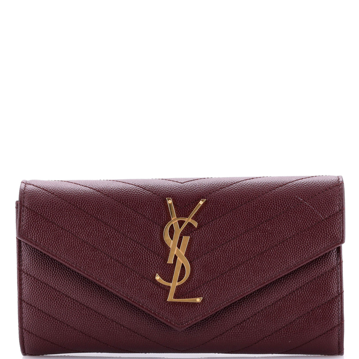 Saint Laurent Classic Monogram Flap Wallet Matelasse Chevron Leather Large