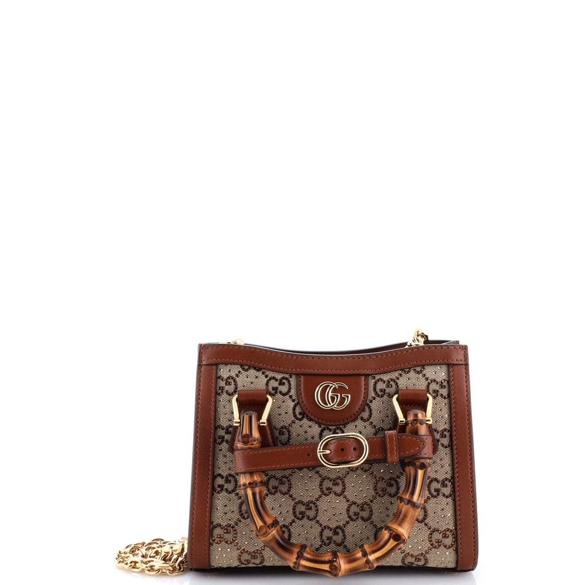 Gucci GUCCI Diana NM Bamboo Handle Tote Crystal Embellished GG Canvas Mini