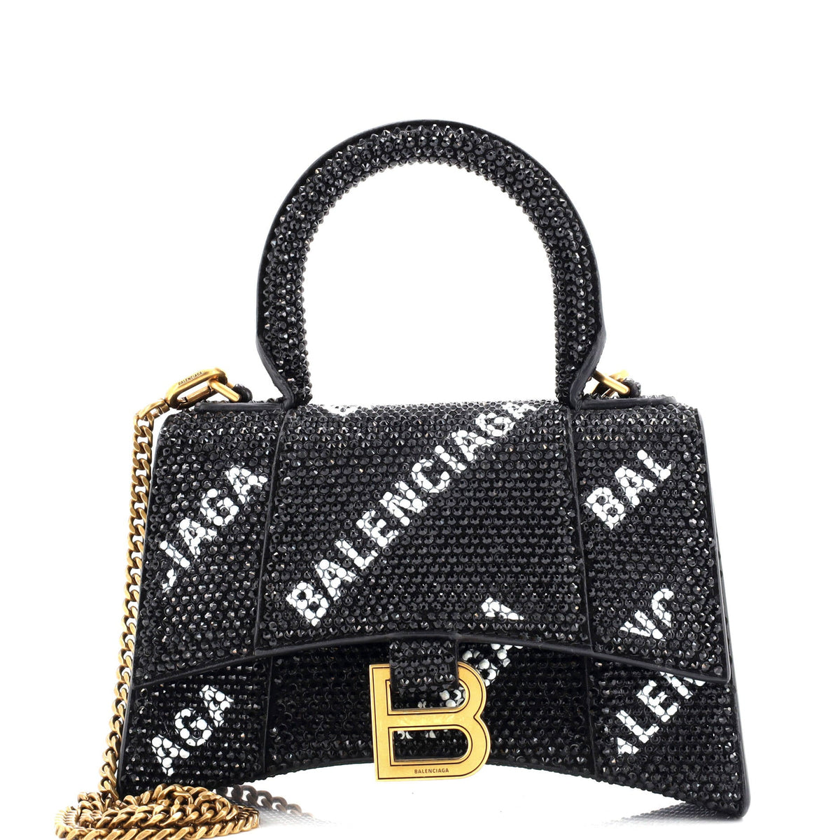 Balenciaga Hourglass Top Handle Bag Suede and Allover Logo Crystals XS