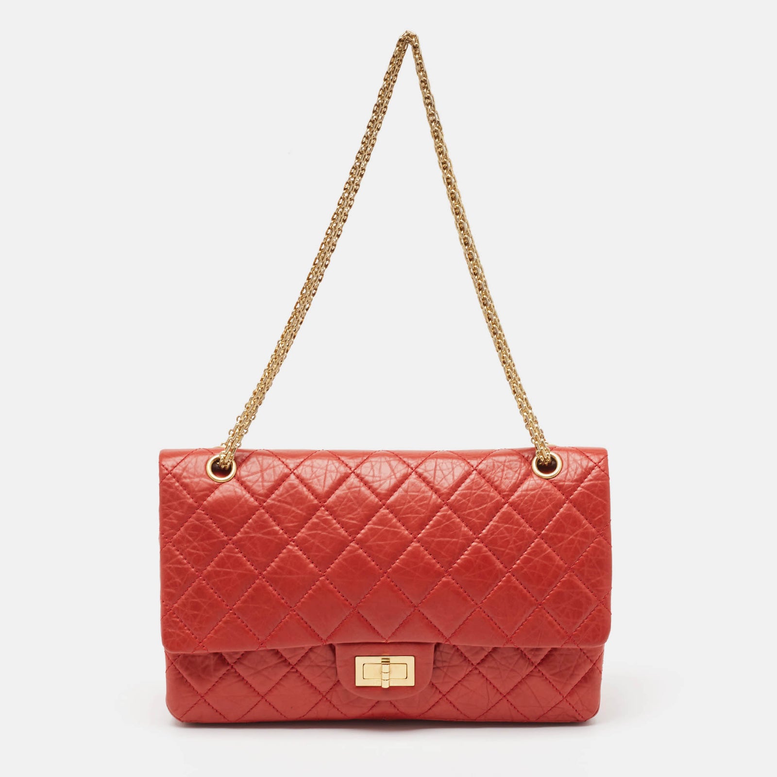 Chanel Sac à rabat 2.55 Classic 227 en cuir vieilli matelassé rouge réédition