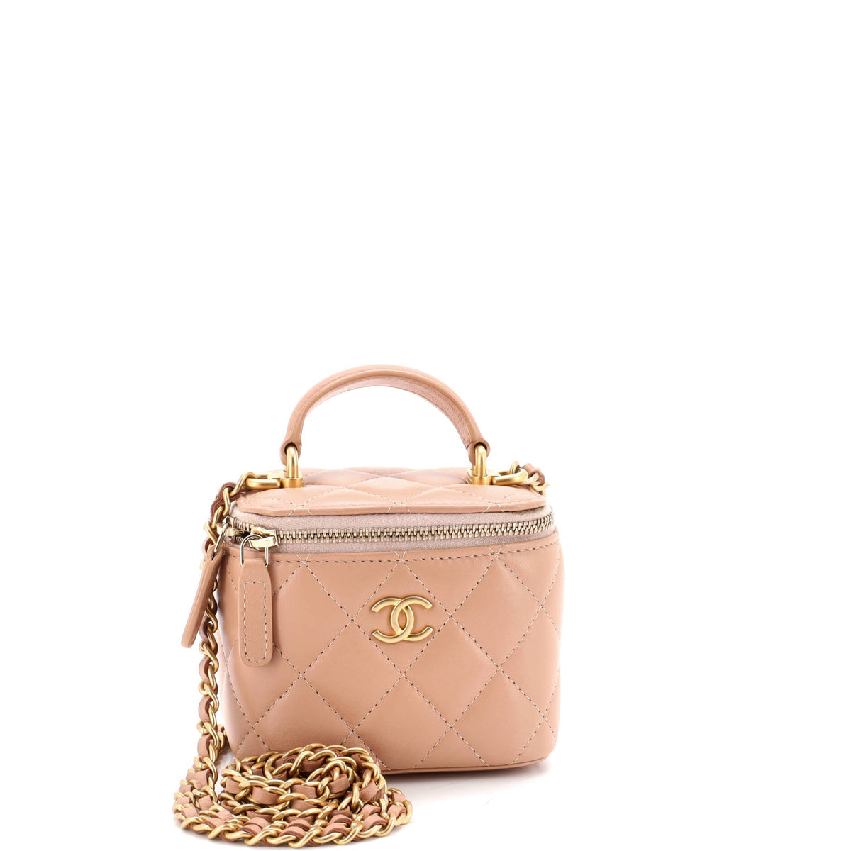 Chanel CHANEL Classic Top Handle Vanity Case with Chain Quilted Lambskin Mini