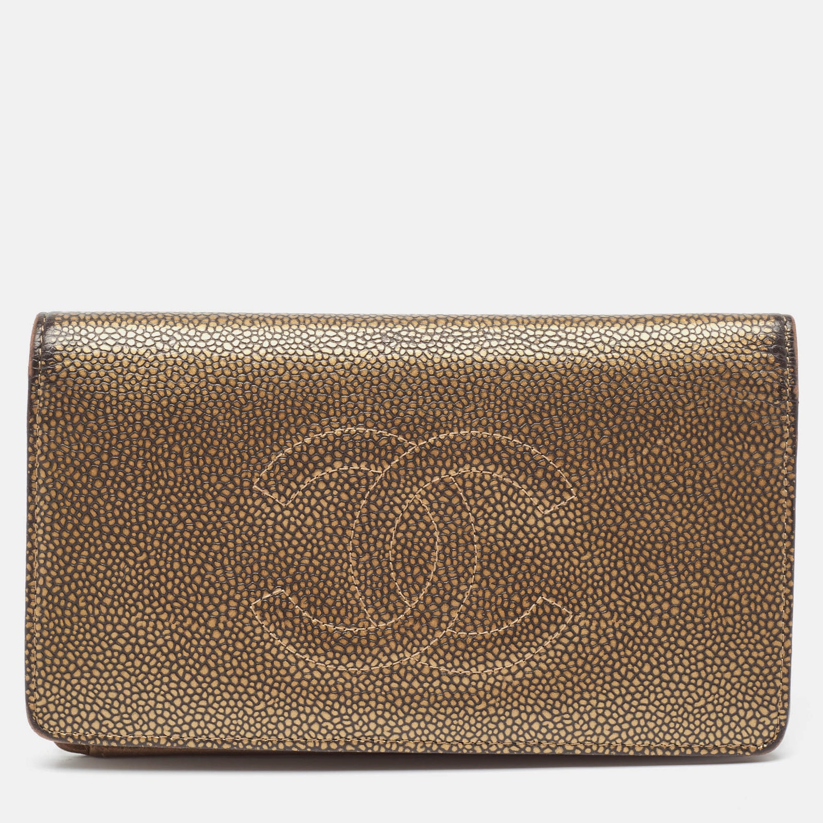 Chanel Portefeuille CC L Yen en cuir doré et intemporel