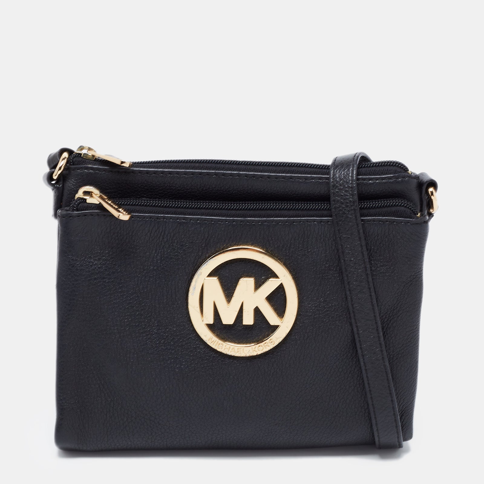 Michael Kors Black Leather Fulton Crossbody Bag