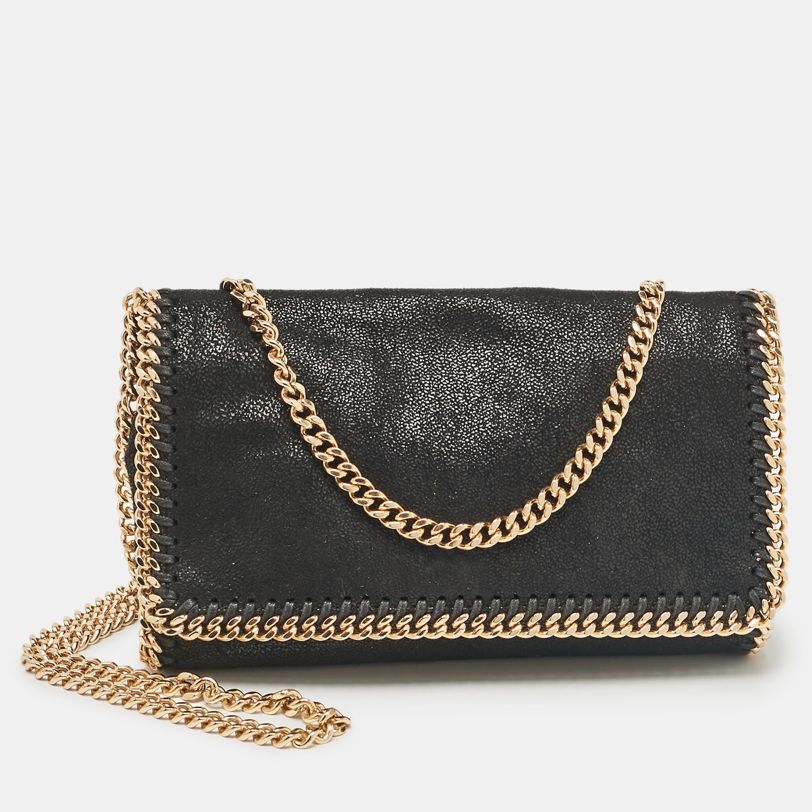 Stella McCartney Black Faux Suede Falabella Flap Crossbody Bag