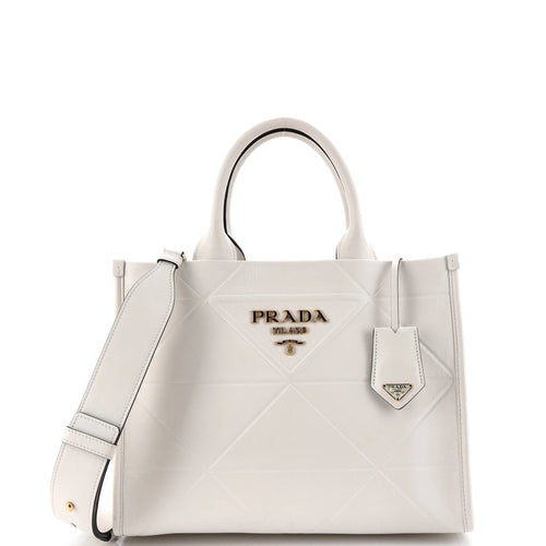 PRADA Symbole Shopper Tote Embossed Leather Small