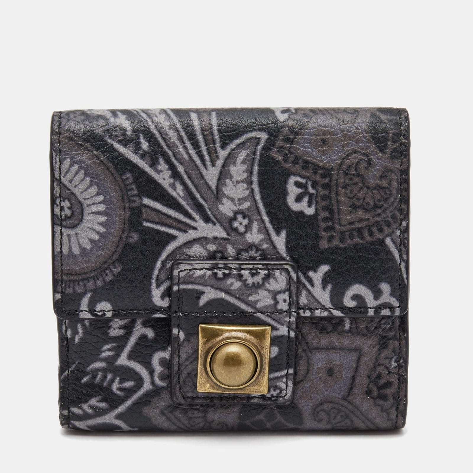 Etro Black/Grey Paisley Print Leather Crown Me Compact Wallet