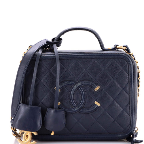 CHANEL Filigree Vanity Case Quilted Caviar Medium