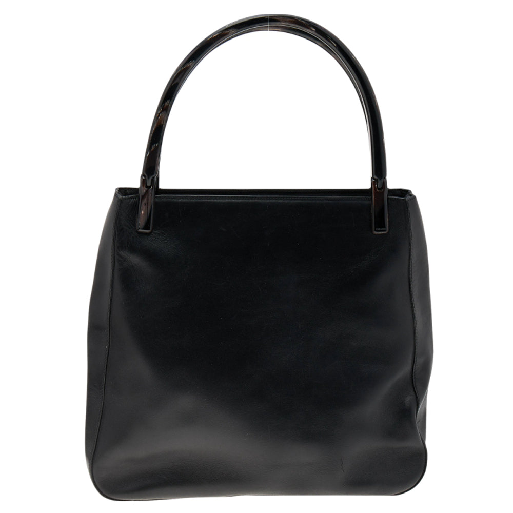 Prada Black Leather Acrylic Handle Tote