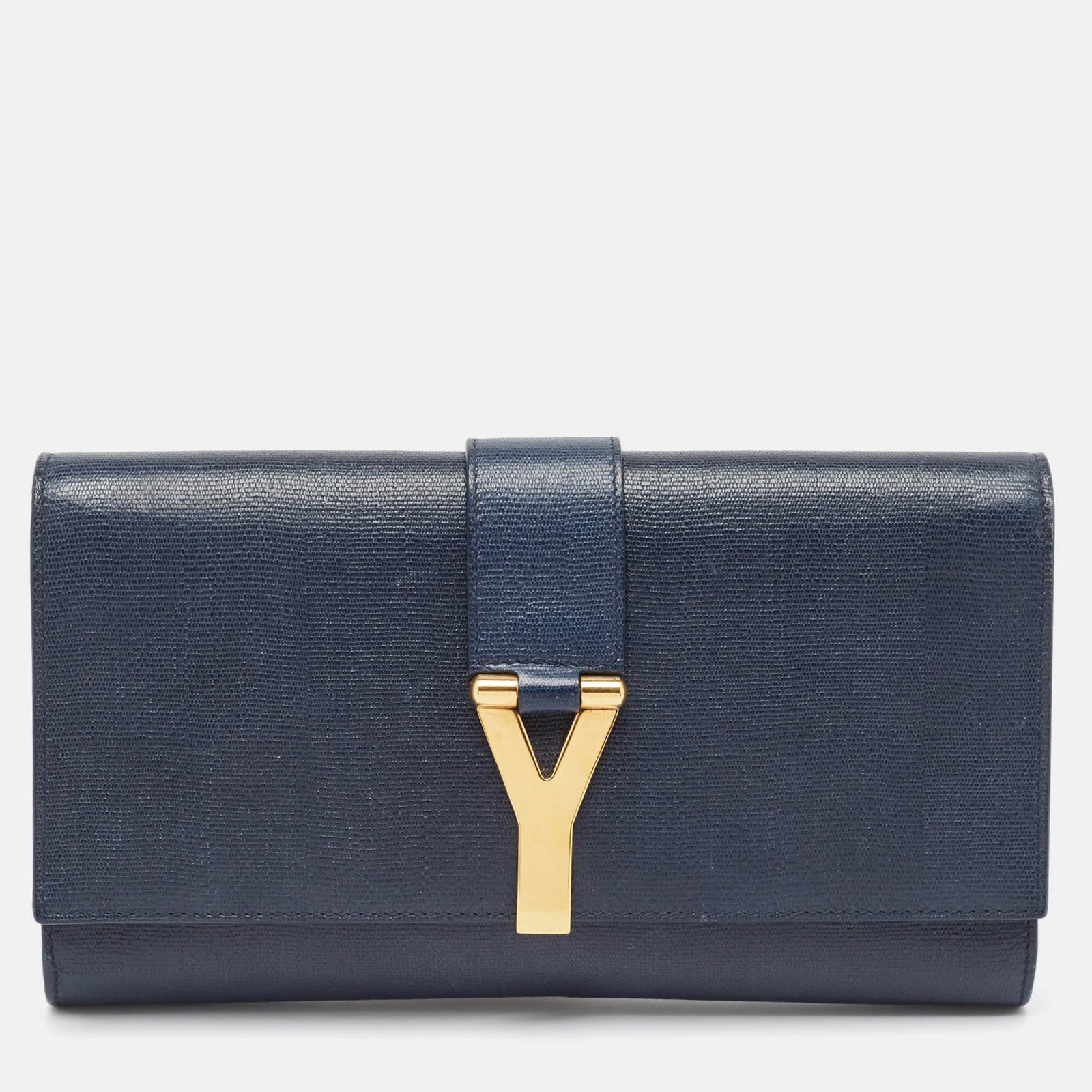 Saint Laurent Paris Yves Saint Laurent Navy Blue Leather Y-Ligne Clutch