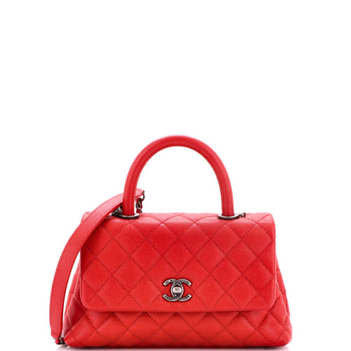 CHANEL Coco Top Handle Bag Quilted Caviar Mini
