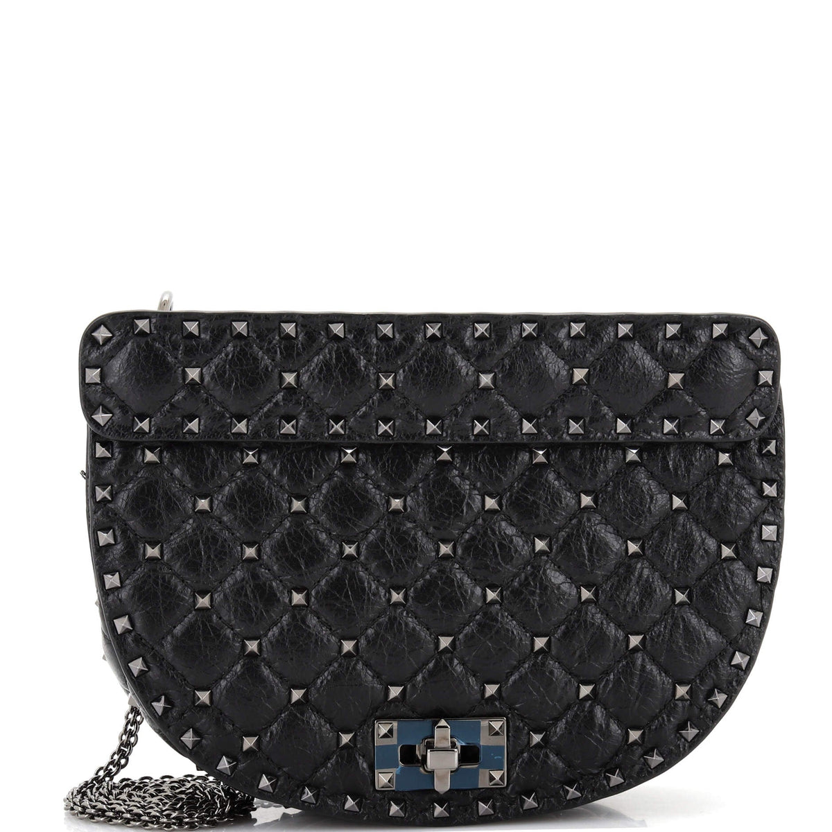 Valentino Garavani VALENTINO GARAVANI Rockstud Spike Saddle Chain Crossbody Bag Quilted Leather Medium