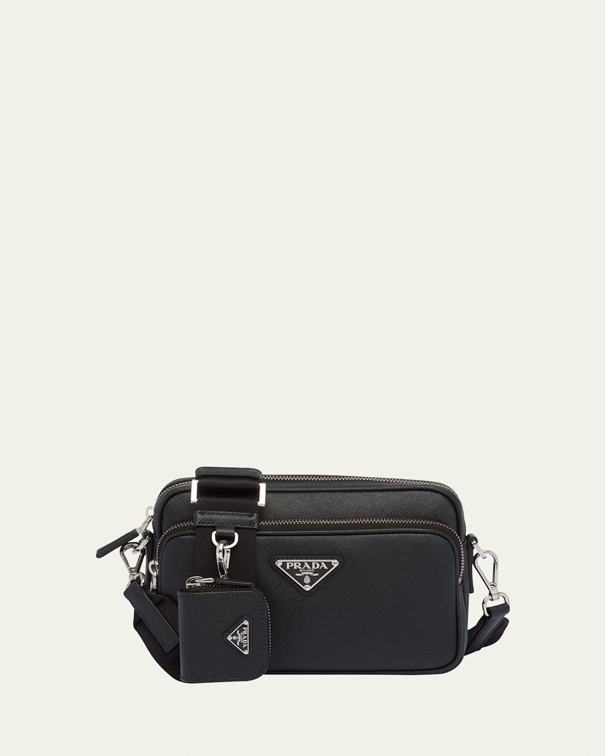 Prada Sac bandoulière en cuir Saffiano pour homme avec pochette