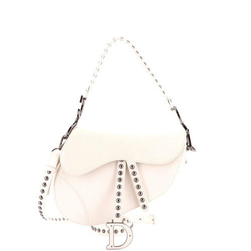 Saddle Handbag with Strap Studded Leather Medium