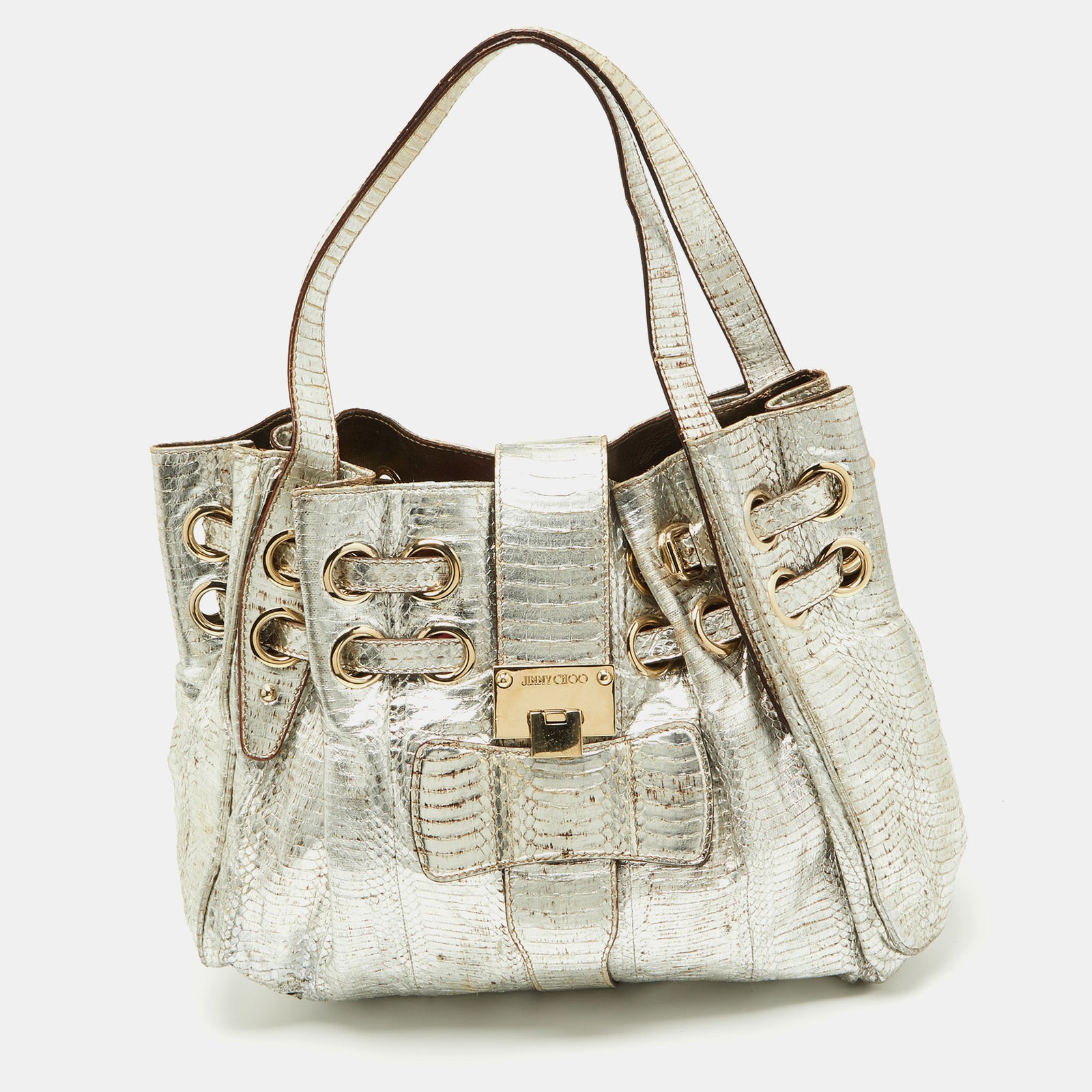 Jimmy Choo Silver Python Leather Riki Tote