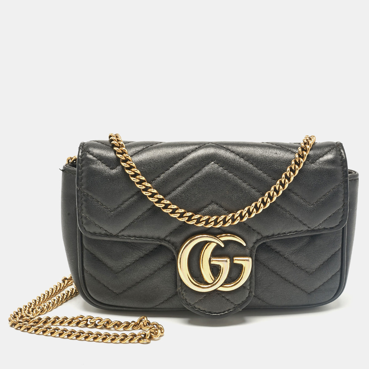 Gucci Black Matelass&eacute; Leather Super Mini GG Marmont Shoulder Bag