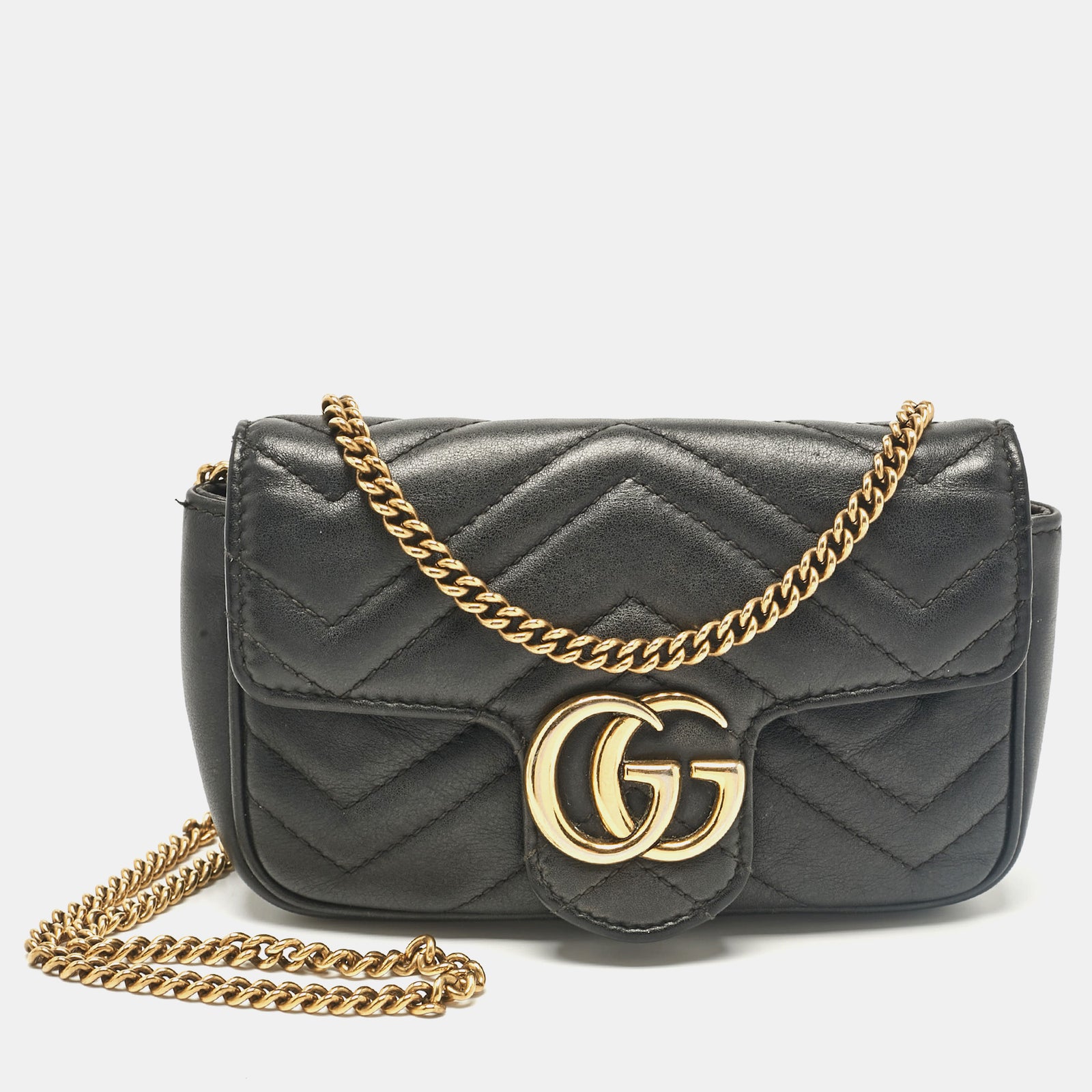 Gucci Sac porté épaule Super Mini GG Marmont en cuir matelassé noir